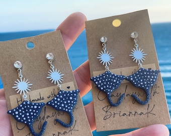 Eagle ray fish polymer clay earrings ( 1 pair ) | fish | ocean | animals | handmade jewelry |