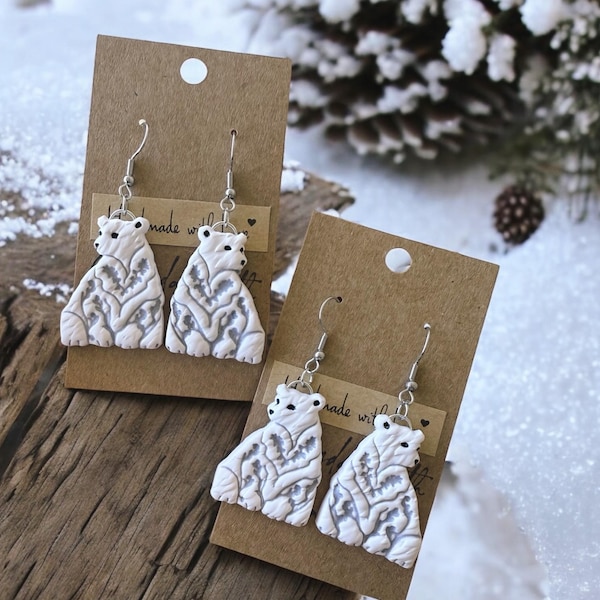 Botanical polar bear polymer clay earrings (1 pair) | animals | nature | gifts | handmade jewelry |