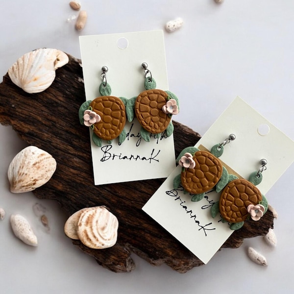 Floral sea turtle polymer clay earrings! (1 pair) | nature lovers | ocean lovers | gifts | handmade jewelry |