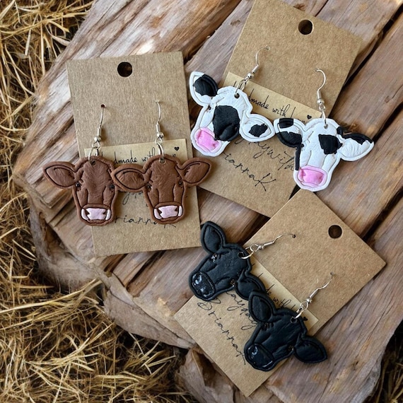 Cow head polymer clay earrings! (1 pair) | animals | farm | gifts | handmade jewelry |