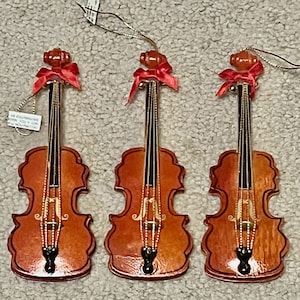 Set of 3 Vintage Violin Viola Cello Wooden Ornaments