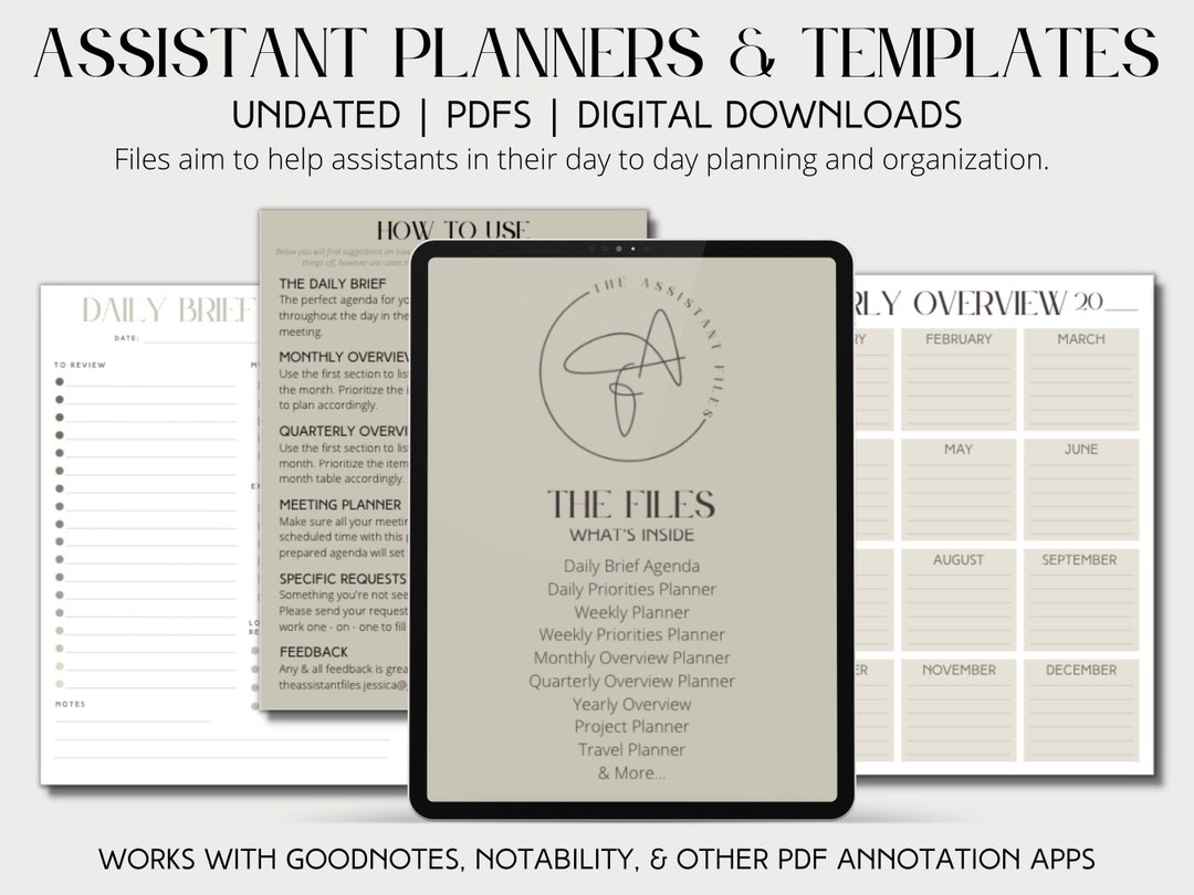 Assistant Planner, Virtual Assistant Templates, Executive Assistant  Templates, Minimalist Digital Planner, Planner Templates, iPad Planner -  Etsy