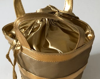 Vintage  1980's Gold Mesh Drawstring Purse Cosmetic Bag