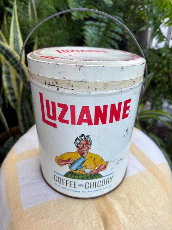 Luzianne Coffee Tin Vintage 3LB White Lithograph Unusually Good