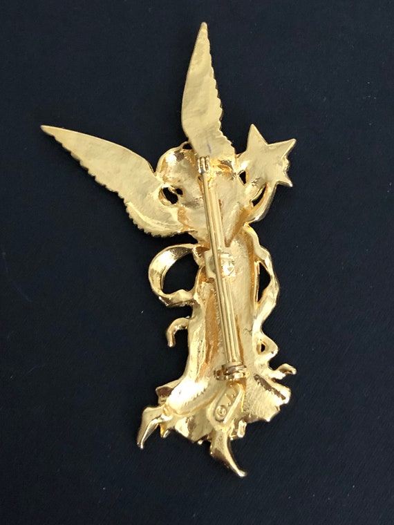 Vintage JJ Jonette Brushed Gold Tone Angel Brooch… - image 2