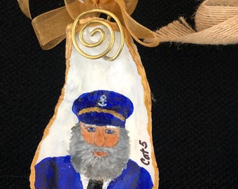 Oyster Shell Ornaments River Boat Captains Hand Painted Detailed Portraits