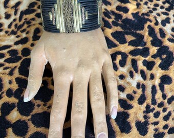 Alexis Kirk Vintage Bohemian Leather Brass Copper Cuff Bracelet