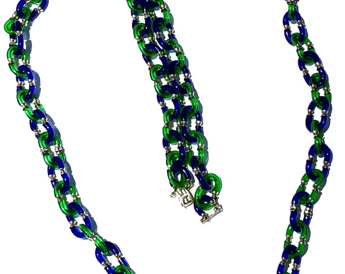 Featured listing image: Archimede Seguso Necklace Blue Green Chain Links 45.8 inches  Long Very Rare