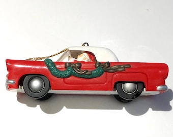 Santa Thunderbird Ornament, 1992 Christmas Charmers T-Bird Car