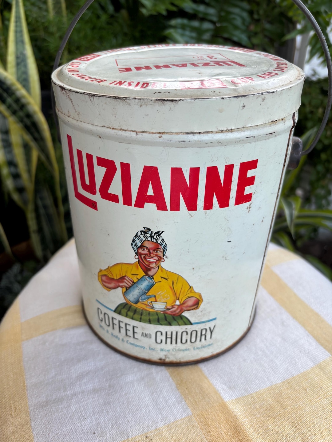 Luzianne Coffee Tin Vintage 3LB White Lithograph Unusually Good
