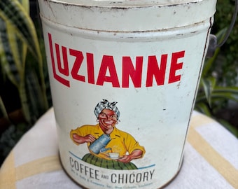 Luzianne Coffee Tin Vintage 3LB White Lithograph unusually good shape