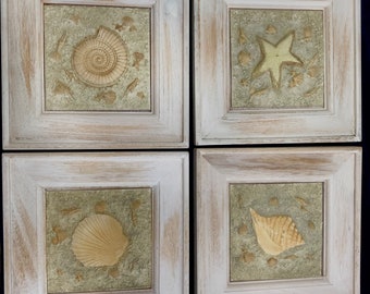 Coastal Wall Decor Set of 4 High Relief Seashells Wall Art