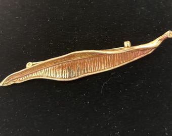Vintage Bartek Brooch Banana Tropical Leaf Gold Tone