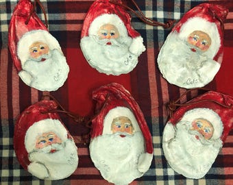 Oyster Shell Traditional Santa Claus Hand Painted Detailed Portraits of Santa