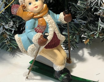 Christmas Ornament Victorian Boy Skiing