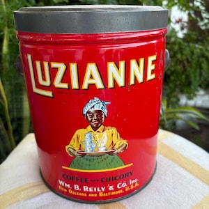 Luzianne Coffee Tin Vintage 3LB Red Lithograph unusually good shape