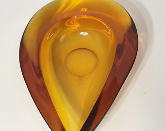 Denji Takeuchi Amber Teardrop Large Bowl c1963 Rare Find