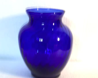 Cobalt Blue Illusion Vase Indiana Glass Hand Blown 6.25” Tall