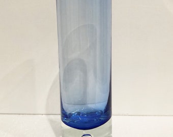 Krosno Holmegaard Art Glass Smokey Blue Tumbler Hand Blown Asymmetrical Controlled Bubble in Base
