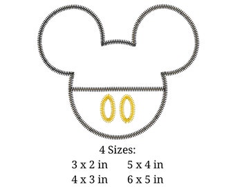 Mouse Split Applique Design. pes, dst, exp, jef, hus, vip, vp3, and xxx. Theme Park Embroidery Design