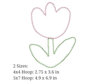 Doodle Tulip Applique Embroidery Design. pes, exp, dst, hus, jef, vip, vp3, and xxx. Machine Embroidery Design