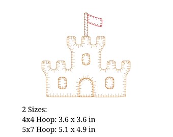 Summer Sandcastle Applique Embroidery Design. pes, dst, hus, exp, jef, vip, vp3, and xxx