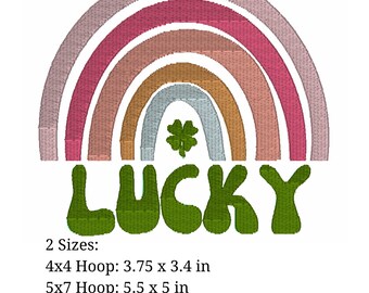 Boho Lucky Rainbow for St Patrick's Day Embroidery Design. pes, dst, exp, hus, jef, vp3, xxx, and vip. St Patrick's Embroidery Design