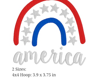 America Boho Rainbow Machine Embroidery Design, 4th of July, pes, hus, exp, dst, vip, vp3, xxx, and jef.