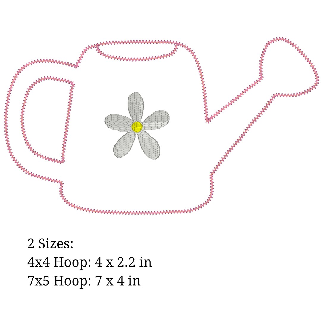 Watering Can Spring Applique. 4x4 and 5x7. Pes, Dst, Exp, Jef, Vip, Vp3, Hus, and Xxx. Machine