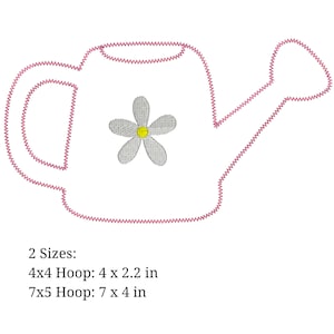 Watering Can Spring Applique. 4x4 and 5x7. pes, dst, exp, jef, vip, vp3, hus, and xxx. Machine Embroidery Design