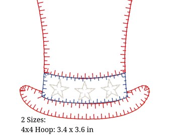 Uncle Sam Hat Applique, 4th of July Machine Embroidery Design. pes, hus, exp, dst, jef, vip, vp3, and xxx.
