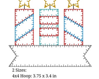 Firecracker Banner Applique. pes, dst, exp, hus, jef, vip vp3, and xxx. 4th of July Machine Embroidery Design