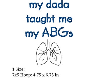 My Dada Taught me my ABGs embroidery design. Nurse Mama pes, dst, exp, hus, vip, vp3, jef, and xxx. Machine Embroidery Design