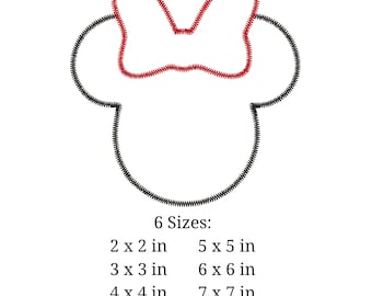 Minnie Zig Zag Applique. pes, dst, exp, hus, jef, vip, vp3, and xxx. Theme park embroidery Design.