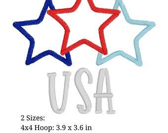 4th of July Star Applique USA Machine Embroidery Design pes, exp, hus, dst, jef, vip, vp3, and xxx