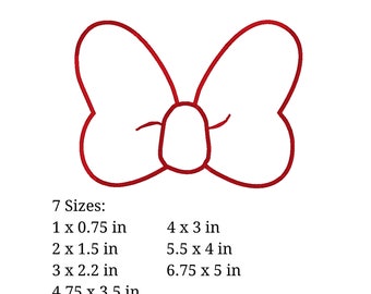 Mouse Bow Applique Embroidery Design. pes, dst, exp, hus, jef, vip, vp3, and xxx. Theme park machine embroidery