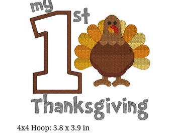 My First Thanksgiving Embroidery Design. pes, dst, exp, hus, jef, vp3, vip, and xxx. Machine Embroidery Desgin