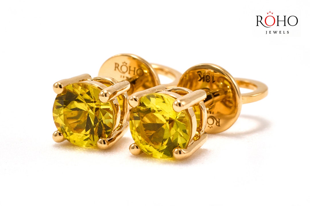 Yellow Sapphire Earrings Studs 18k Gold Earrings Gift Birthday Etsy