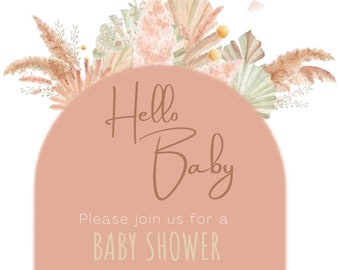 Pink Boho Baby Shower Invitation -EDITABLE DIGITAL DOWNLOAD