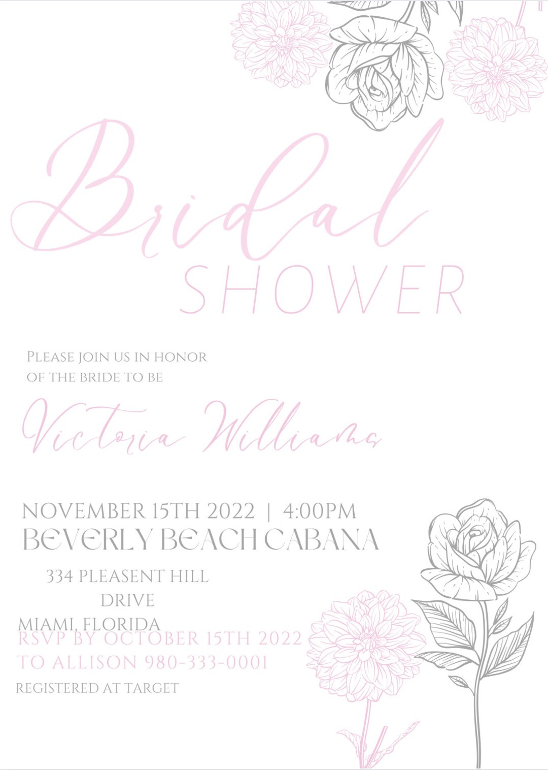 Pink Floral Bridal Shower Invitation EDITABLE DIGITAL DOWNLOAD Etsy