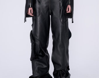 Women Folded leather pants