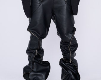 Men Leather Zipped Pants