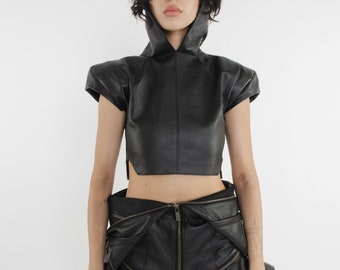 Leather Collar Long Top