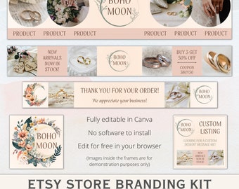 Kit di branding per negozi Etsy: modelli modificabili Canva, banner, logo (download digitale)