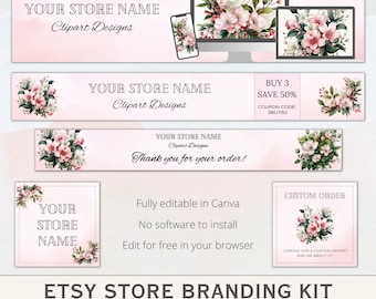 Kit di branding per negozi Etsy: modelli modificabili Canva, banner, logo (download digitale)