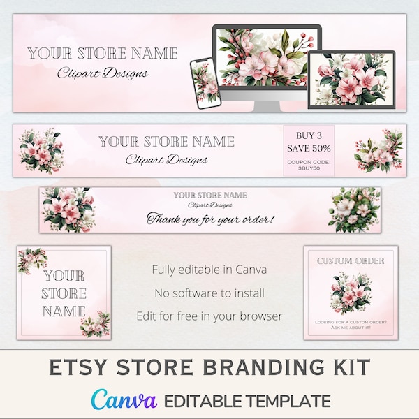 Etsy Store Branding Kit Template for Etsy Sellers - Easily rebrand your Etsy shop using simple drag and drop in Canva!