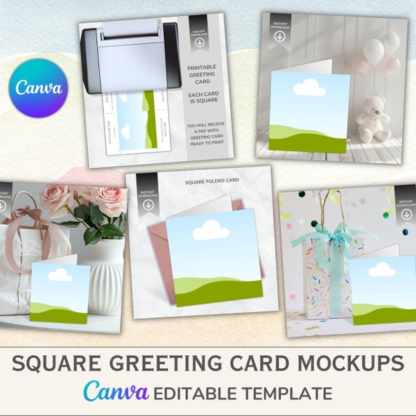 Canva Digital Square Greeting Card Mockups for Etsy Sellers - Easily create your listing images, with simple drag and drop templates!