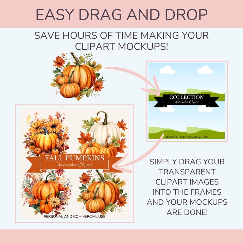May include: A digital download of watercolor clipart featuring fall pumpkins in various colors and arrangements. The clipart is perfect for creating fall-themed designs, invitations, and other projects. The text "FALL PUMPKINS Watercolor Clipart" is included in the image.