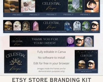 Kit di branding per negozi Etsy: modelli modificabili Canva, banner, logo (download digitale)