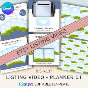 Canva Editable Listing Video 01 for Planner 8.5x11 Mockups for Etsy Sellers - Easy drag and drop templates to create listing video!